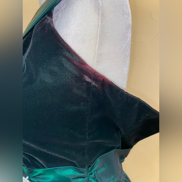 Vintage Alfred Angelo Tuxedo Style Halter Formal Green Velvet & Taffeta Long - Picture 4 of 11